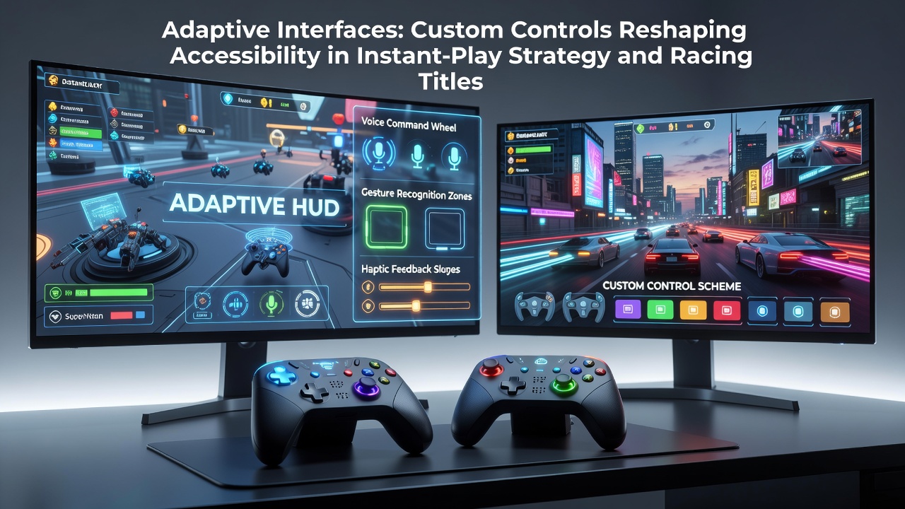 Custom adaptive controls displayed on a browser racing game interface with adjustable sliders for speed and steering sensitivity