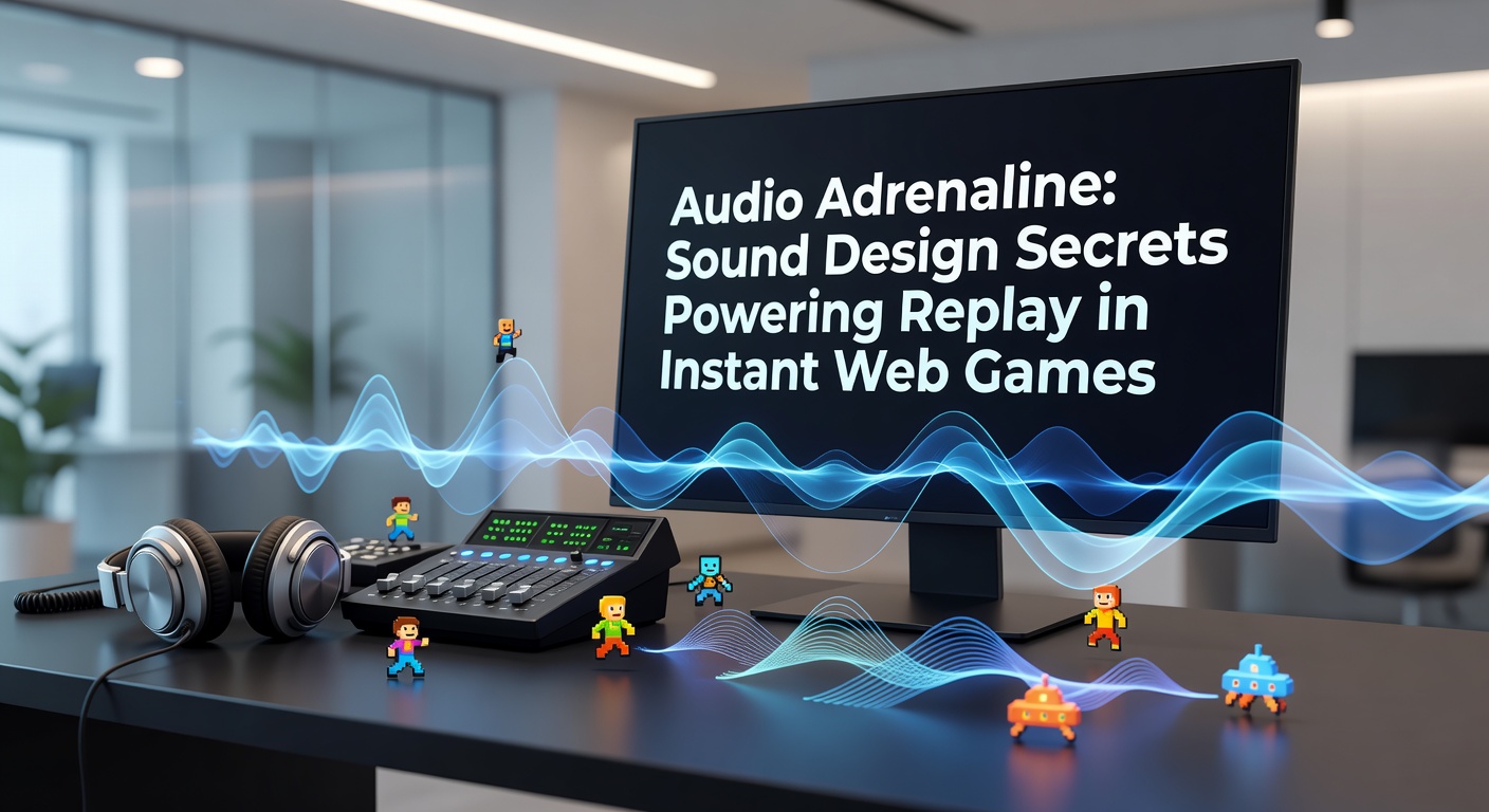 Dynamic sound waveforms pulsing in sync with fast-paced web game action, illustrating audio's role in player immersion