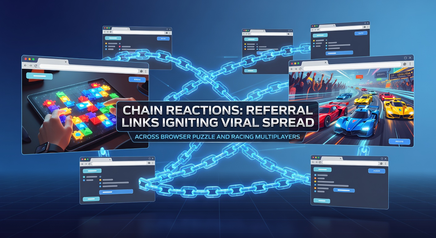 Screenshot of a referral chain dashboard showing exponential player growth in a browser puzzle-racing multiplayer game