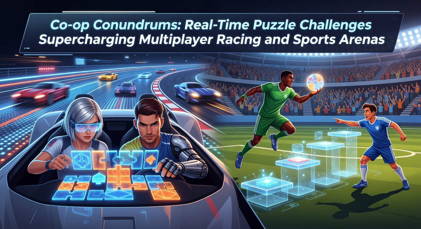 Players collaborating on a real-time puzzle during an intense multiplayer racing showdown, with cars navigating obstacle courses amid synchronized challenges