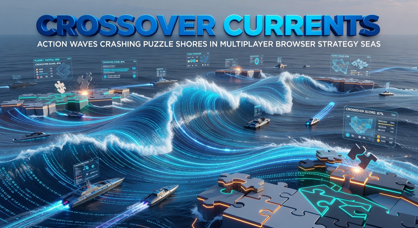 Dynamic screenshot of a browser-based multiplayer strategy game where action waves overwhelm puzzle defenses on a coastal map, players coordinating in real-time
