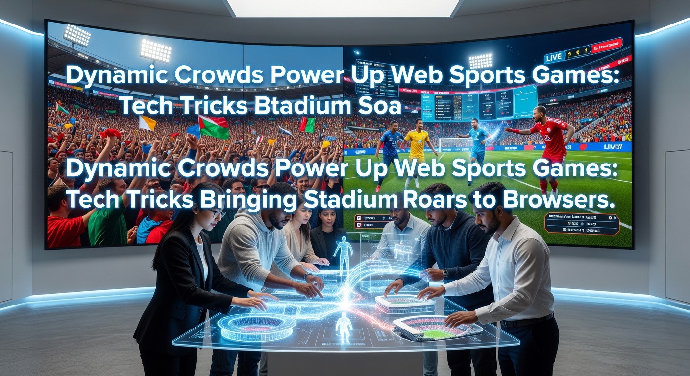 Vibrant digital stadium filled with animated crowds cheering during a web-based soccer match, capturing the energy of live sports in a browser environment