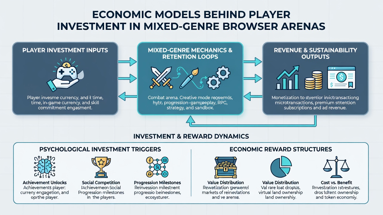 Chart and interface examples illustrating virtual currency flows and player spending patterns in browser-based mixed-genre arenas