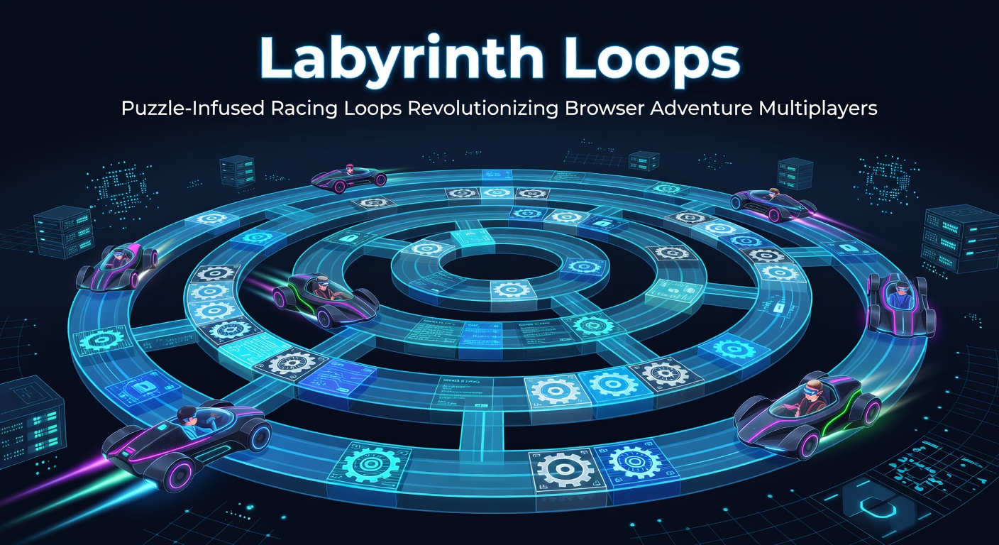 Dynamic screenshot of players racing through twisting labyrinthine tracks filled with glowing puzzle elements in a browser-based multiplayer adventure