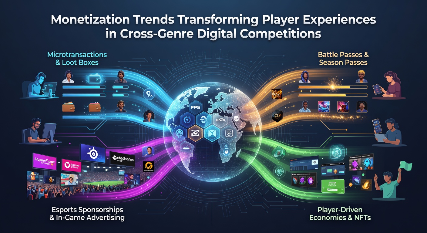 Players engaging in cross-genre digital competition with visible monetization elements like reward tracks and item shops