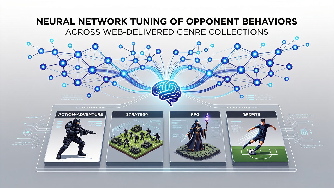 Diagram illustrating neural network layers adjusting opponent difficulty in browser-based game environments