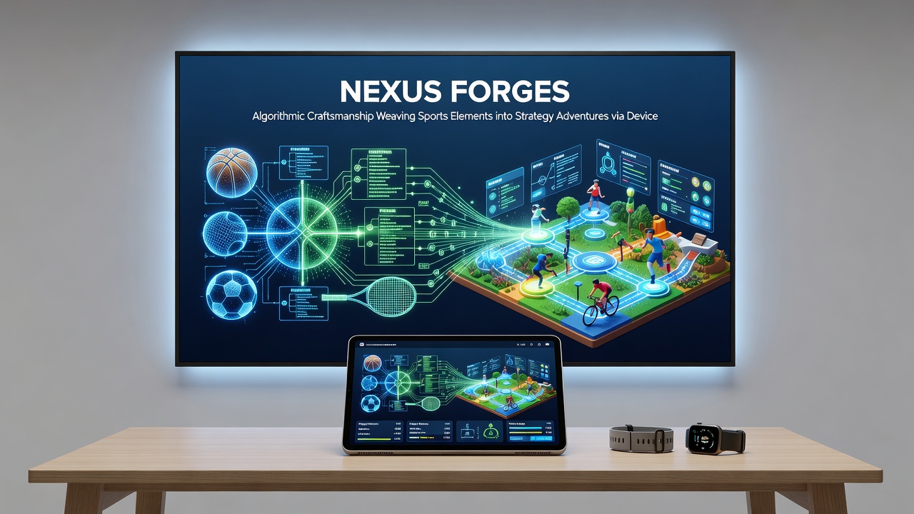 Illustration of device handoff process linking sports actions to strategy adventure progression in browser environments