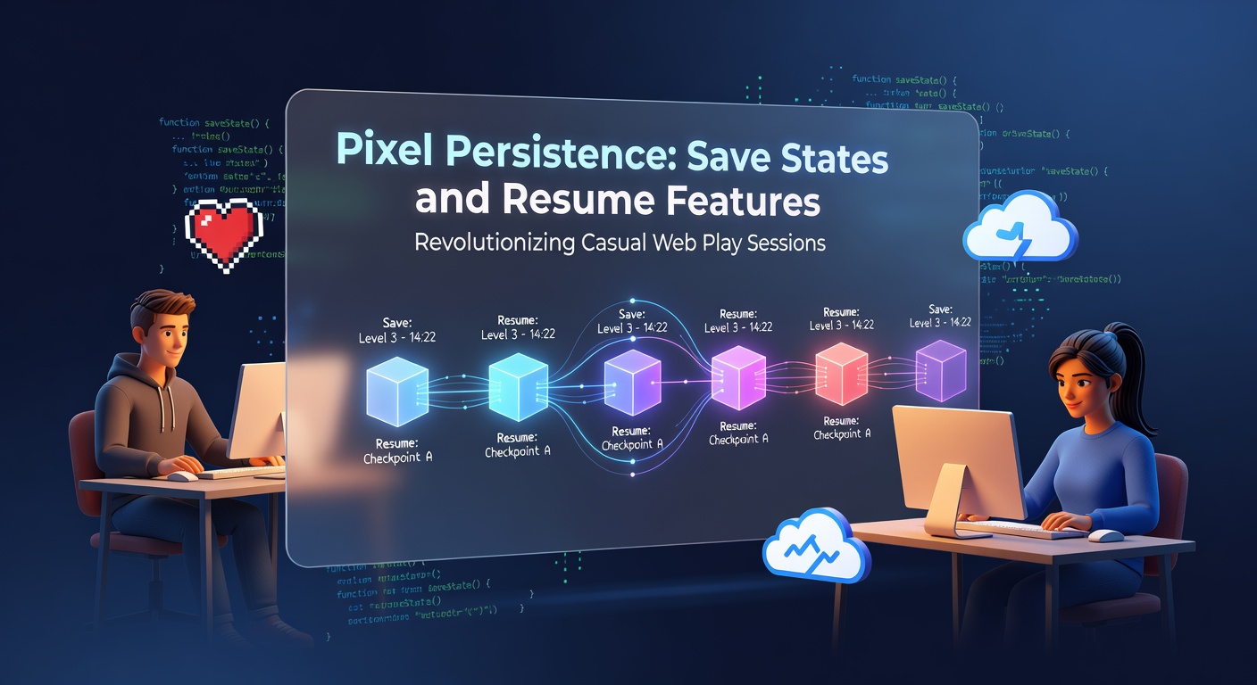 Browser game interface showing a save state menu with progress bars and resume button highlighted during a casual puzzle session