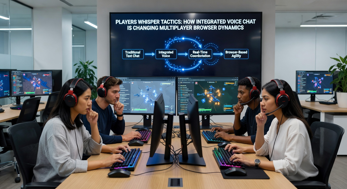 Close-up of browser interface showing voice chat waveforms pulsing during a tense team huddle in a multiplayer browser game