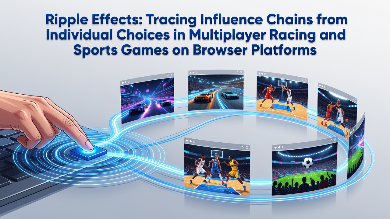 Browser-based multiplayer racing game interface showing player choices affecting group dynamics on a shared track