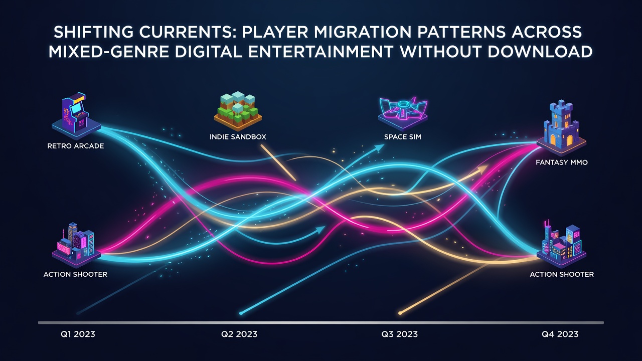 Global player flow diagrams illustrating cross-genre transitions in no-download web games during 2026