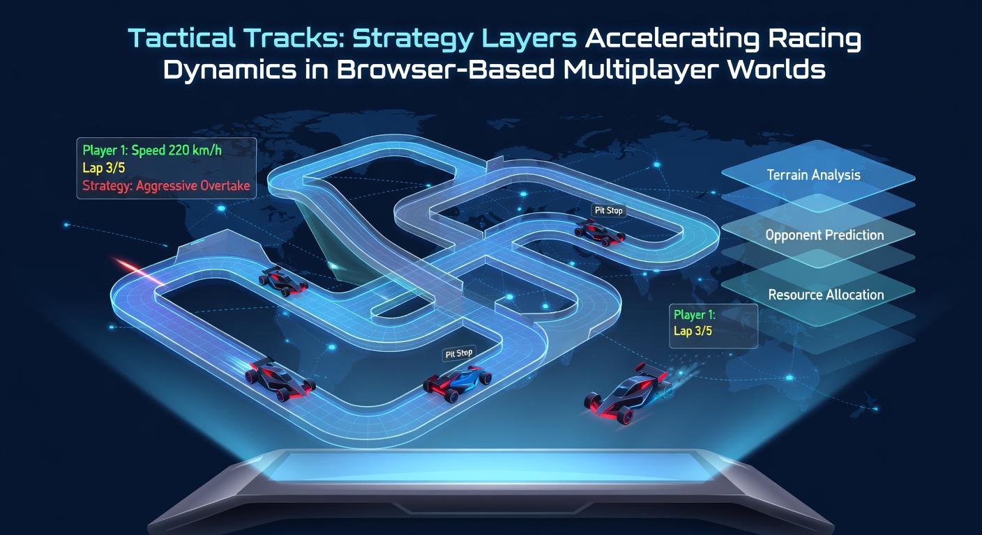 Close-up of multiplayer racers deploying strategic boosts and barricades on a twisting browser track