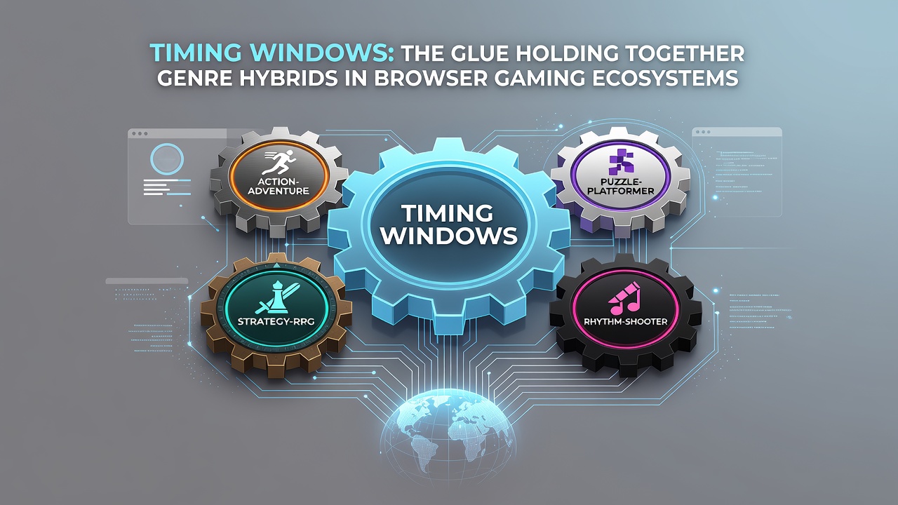 Browser gaming interface showing synchronized timing windows across racing and puzzle elements in a multiplayer session
