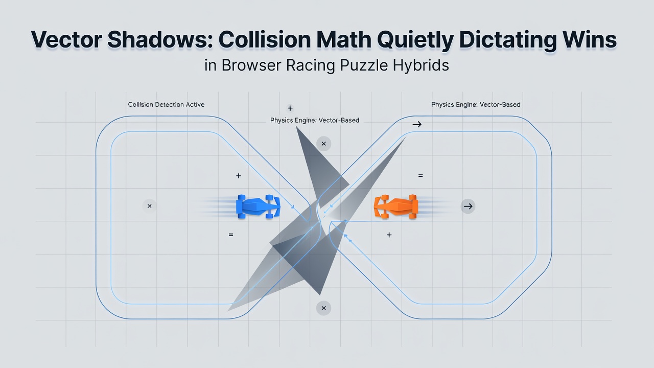 Detailed view of collision vector projections and shadow calculations overlaying a browser-based racing puzzle track